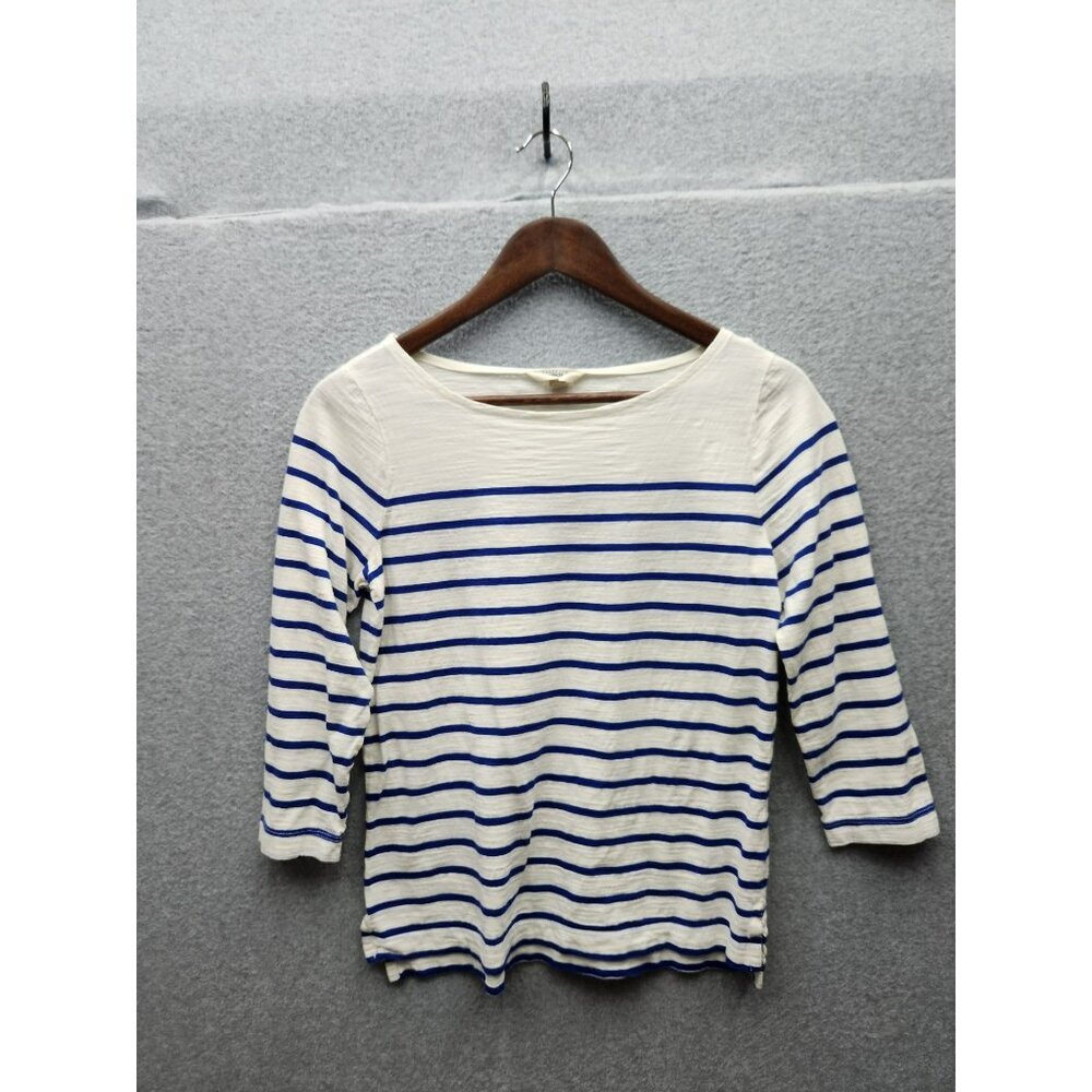 Lands End Canvas Womens Striped 3/4 Sleeve Cotton Top Size‎ XS White & Blue